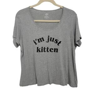 Im Just Kitten Heather Grey T Shirt Top 2X Soft Sensations Loungewear 482